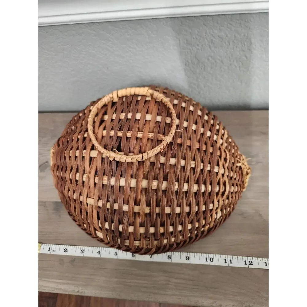 Handwoven Footed Oval Round Basket Natural Wicker Rustic Farmhouse Decor 12 Inch